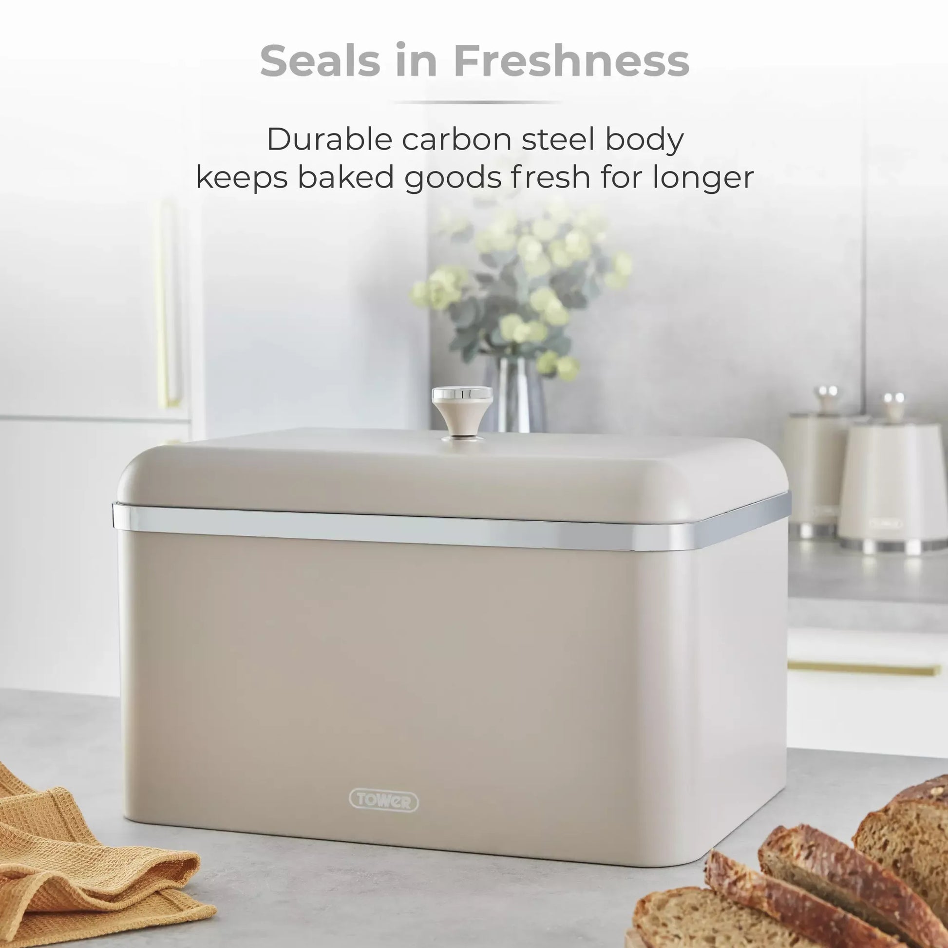 Tower Tower Cavaletto Bread Bin & Canisters Kitchen Storage Set (Latte)
