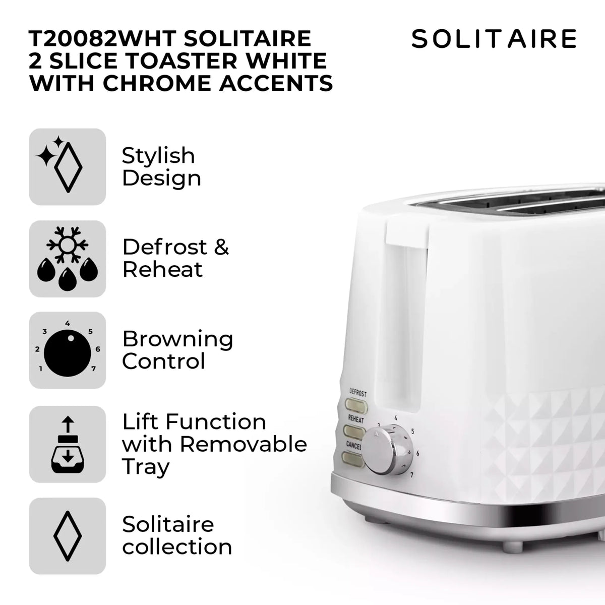 Tower (Amazon) Tower Solitaire Jug Kettle & 2 Slice Toaster Kitchen Set (White)