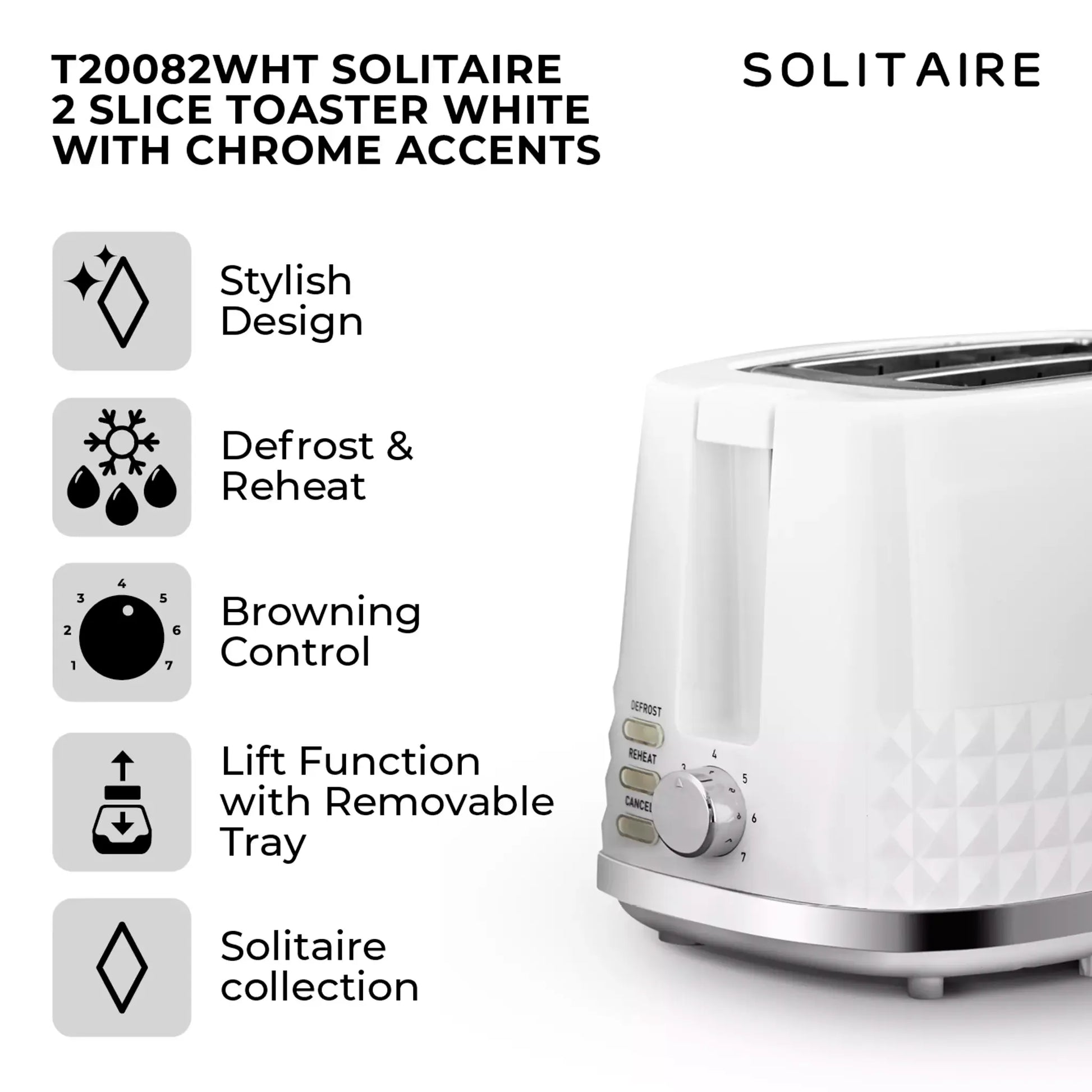 Tower (Amazon) Tower Solitaire Jug Kettle & 2 Slice Toaster Kitchen Set (White)