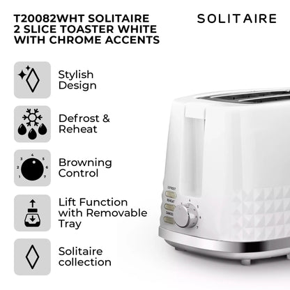 Tower (Amazon) Tower Solitaire Jug Kettle & 2 Slice Toaster Kitchen Set (White)