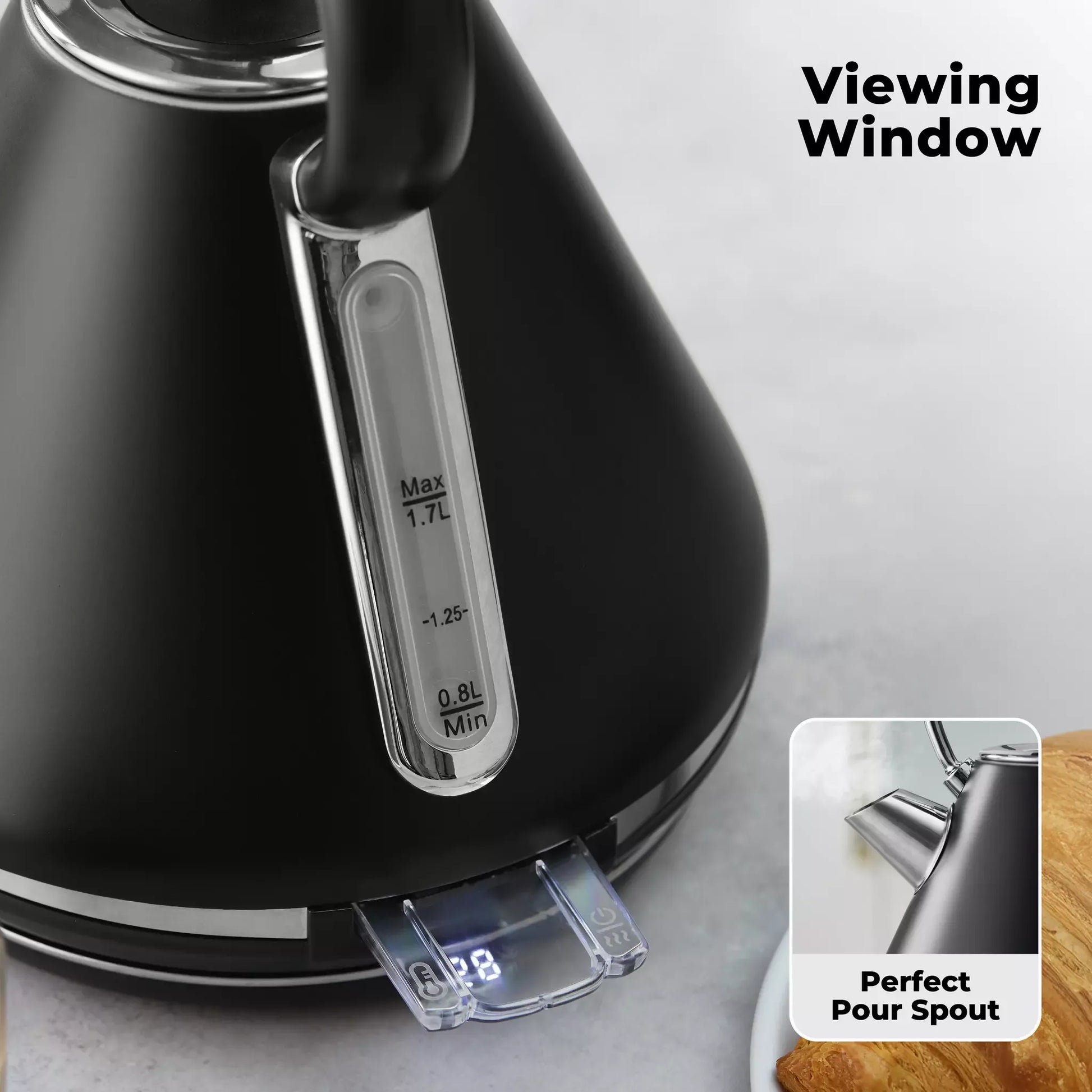 Tower Tower Mirage Digital Pyramid Kettle & 2 Slice Toaster Kitchen Set (Black)
