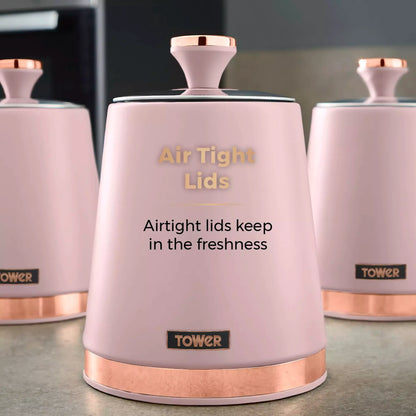 Single marshmallow pink Tower Cavaletto canister with air-tight lid and rose-gold base
