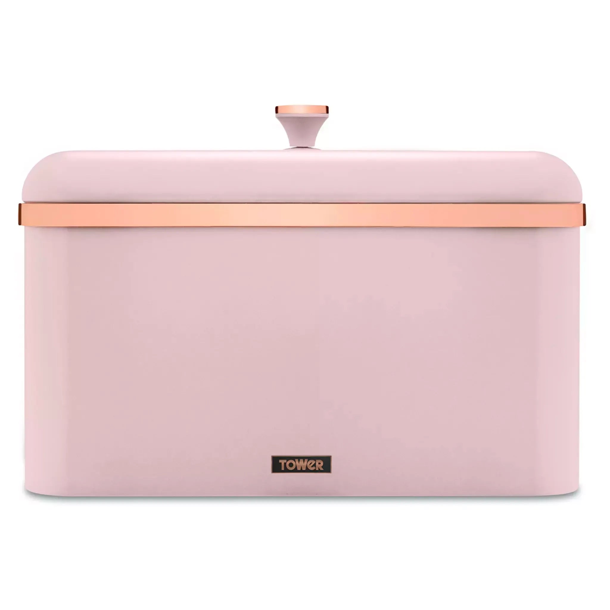 Marshmallow pink Tower Cavaletto canister with rose-gold tone lid and base