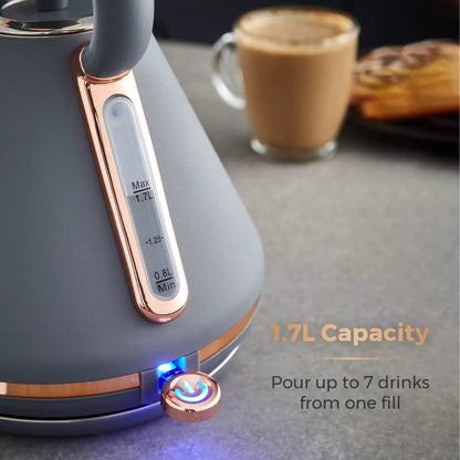 Tower Tower Cavaletto Pyramid Kettle, 4 Slice Toaster, Bread Bin & Canisters Kitchen Set (Grey)