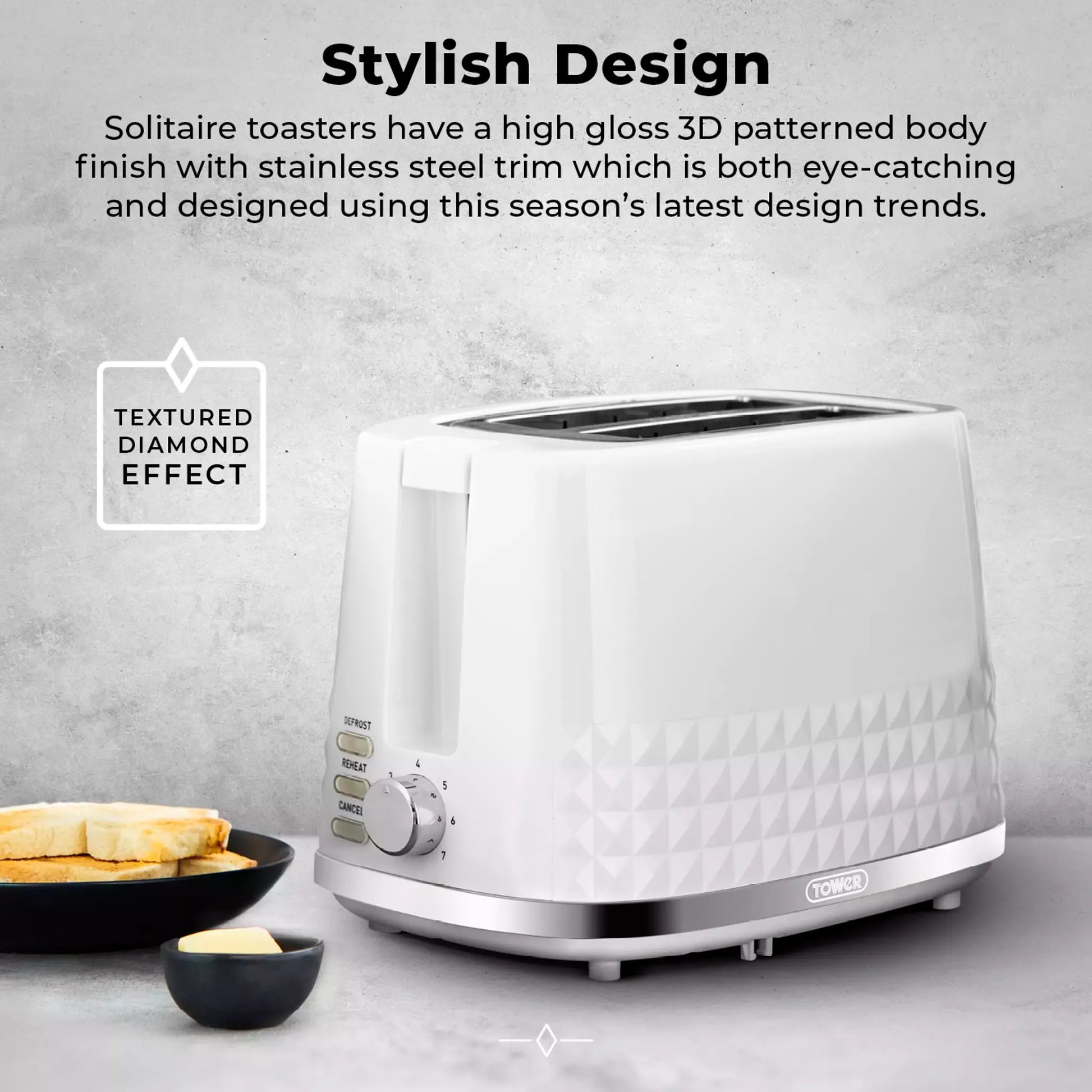 Tower (Amazon) Tower Solitaire Jug Kettle & 2 Slice Toaster Kitchen Set (White)