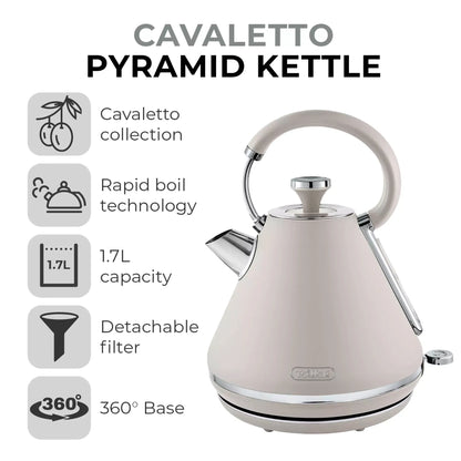 Tower Tower Cavaletto Pyramid Kettle, 4 Slice Toaster & Canisters Kitchen Set (Latte)