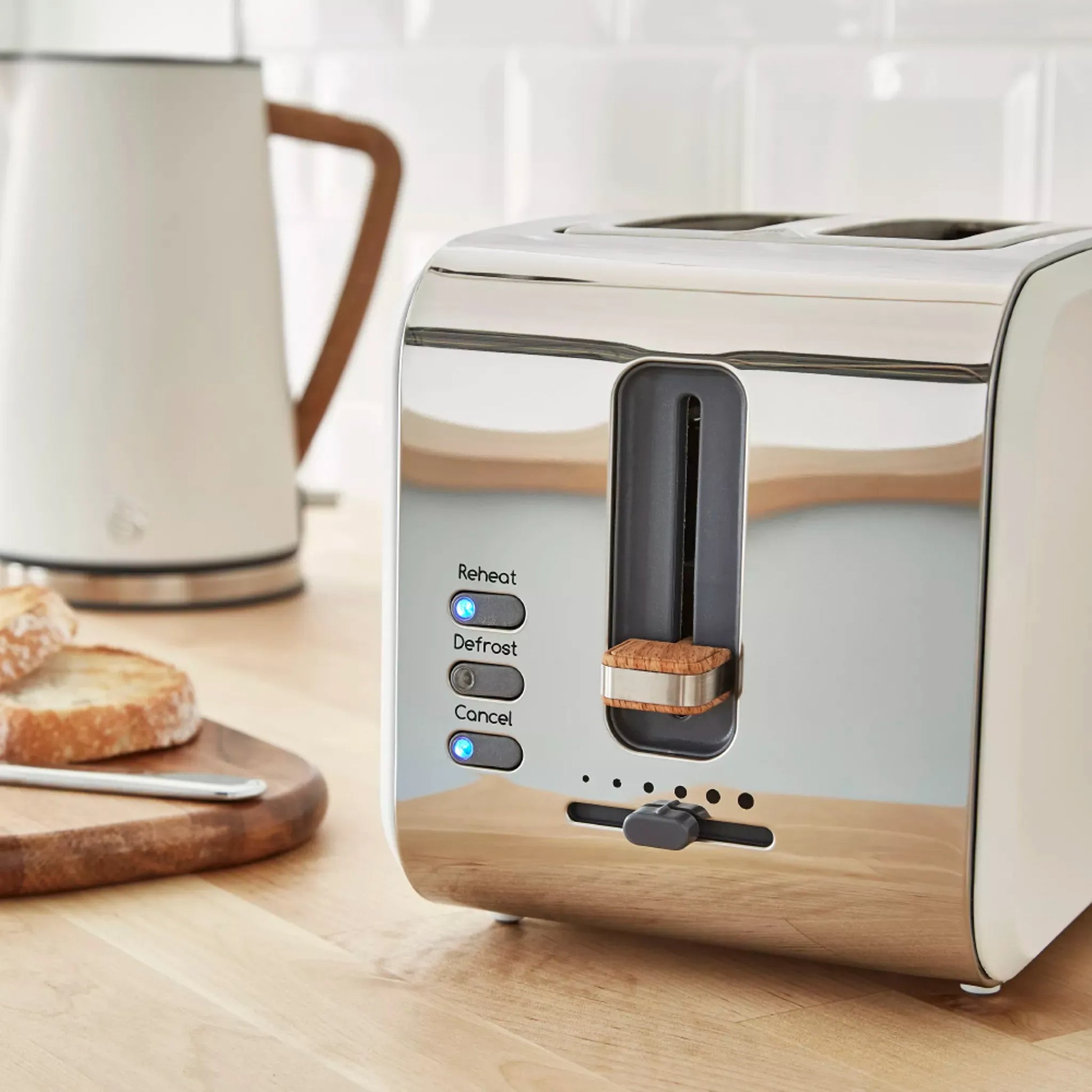 Swan Swan Nordic Kettle, 2 Slice Toaster, Bread Bin & Canisters Kitchen Set (Cotton White)