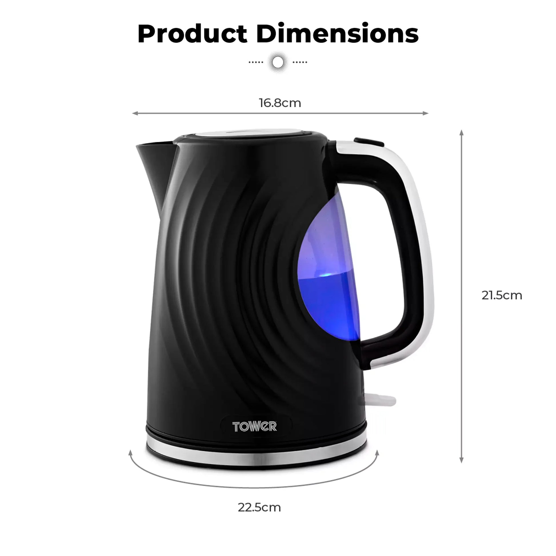 Tower Tower Sonar Kettle, 2 Slice Toaster, Bread Bin & Canisters Kitchen Set (Black)