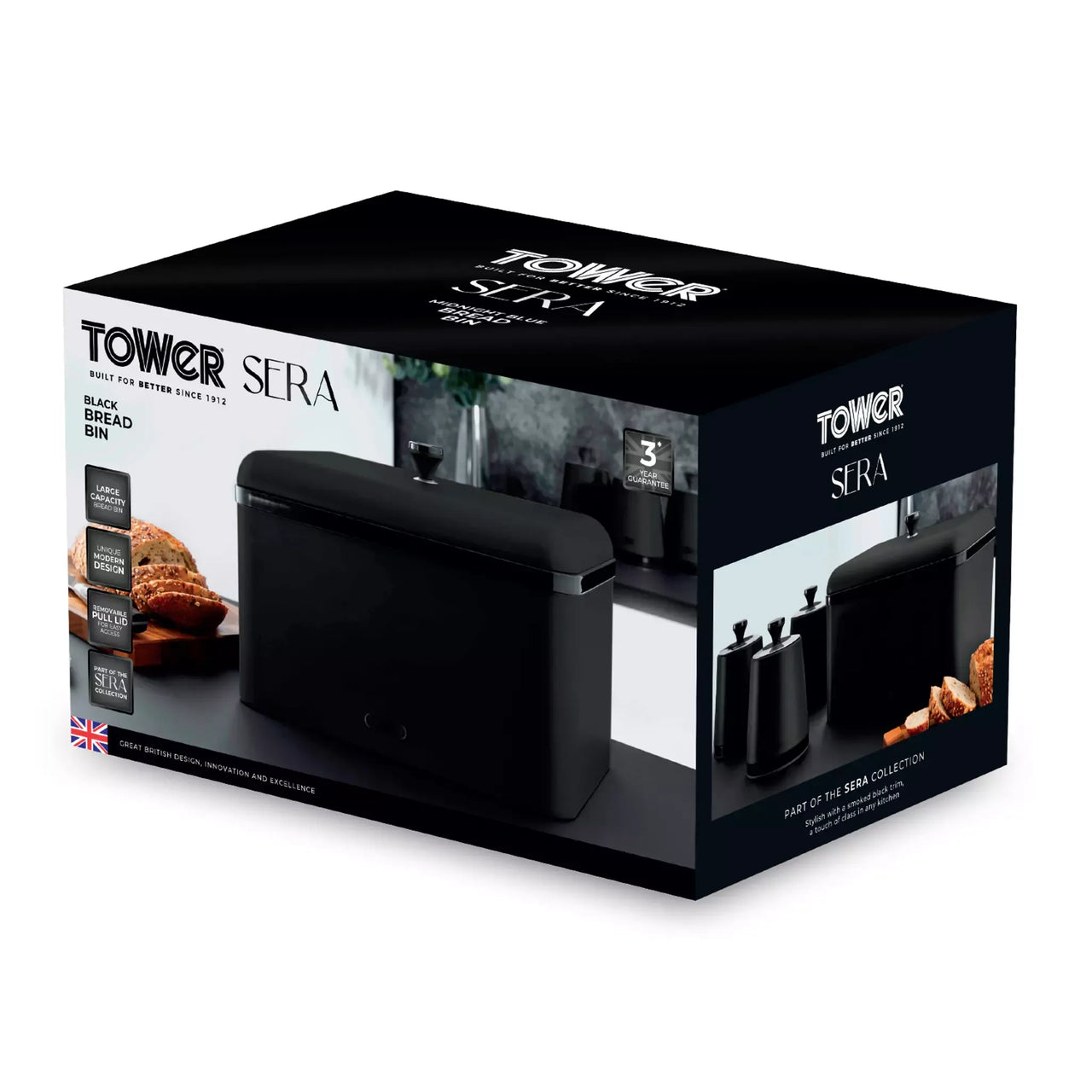 Tower Sera kitchen set box with black toaster, bread bin, and canisters