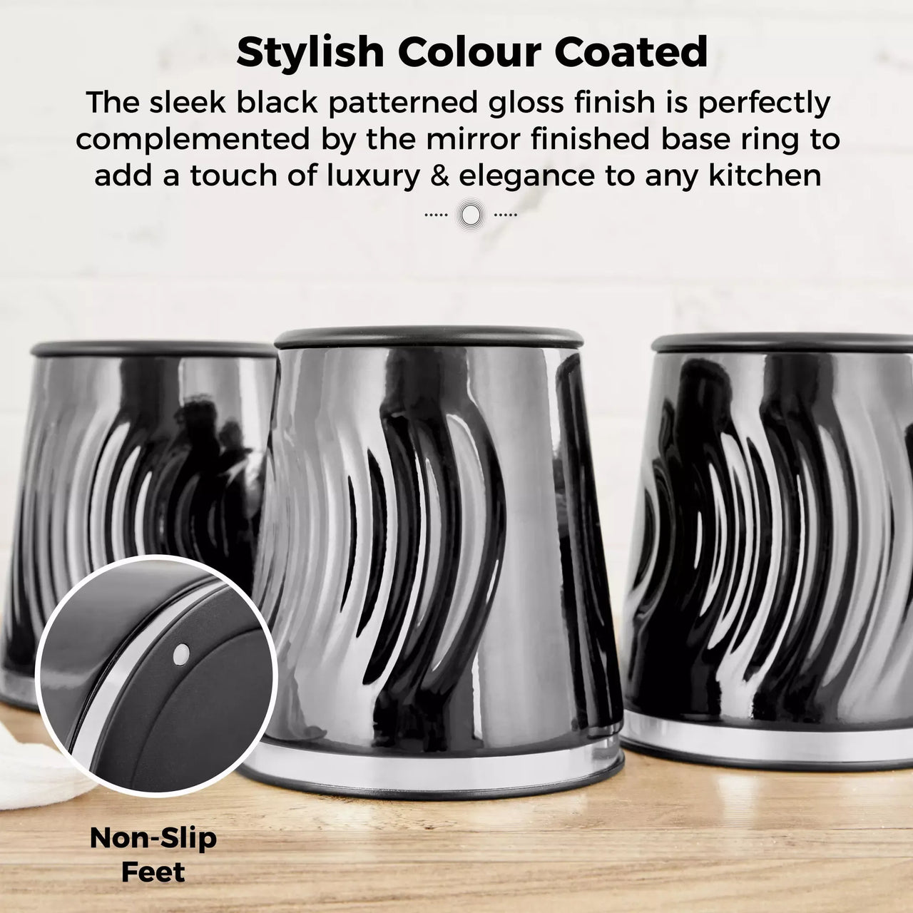 Tower Sonar Bread Bin & Canister Kitchen Storage Set (Black)