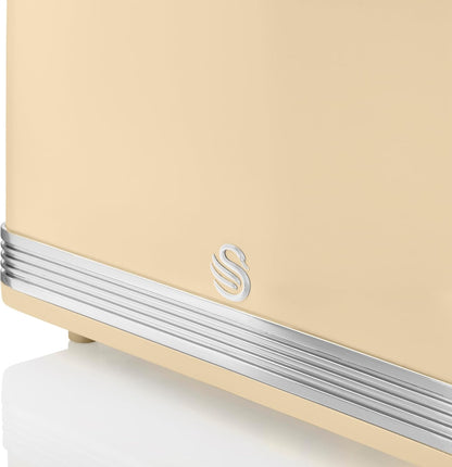Swan Retro Kettle, 4 Slice Toaster, Bread Bin, Canisters & Towel Pole Set (Cream)