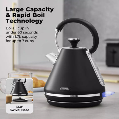 Tower Tower Mirage Digital Pyramid Kettle & 2 Slice Toaster Kitchen Set (Black)