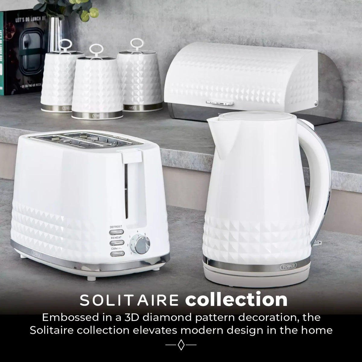 Tower (Amazon) Tower Solitaire Jug Kettle & 2 Slice Toaster Kitchen Set (White)