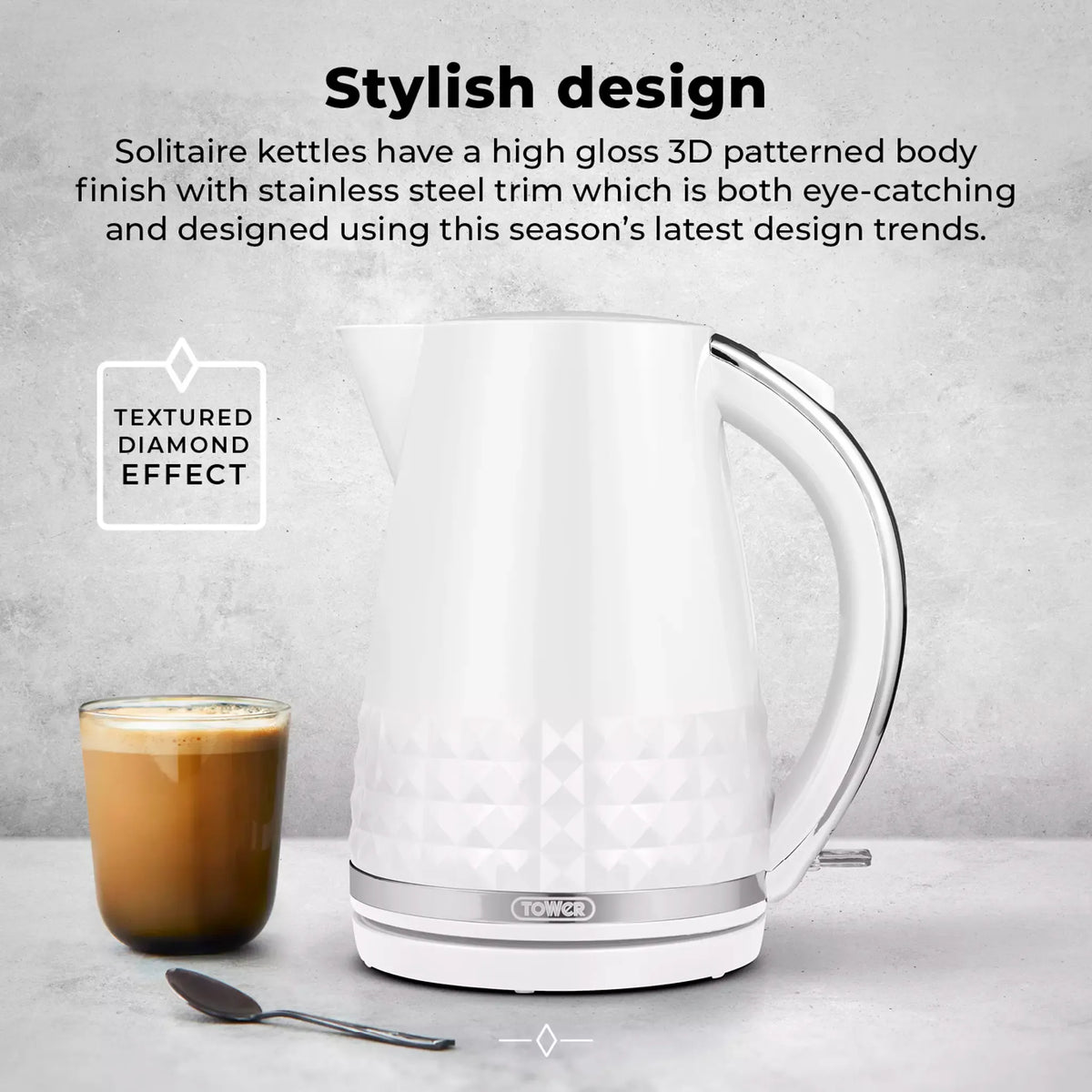 Tower (Amazon) Tower Solitaire Jug Kettle & 2 Slice Toaster Kitchen Set (White)