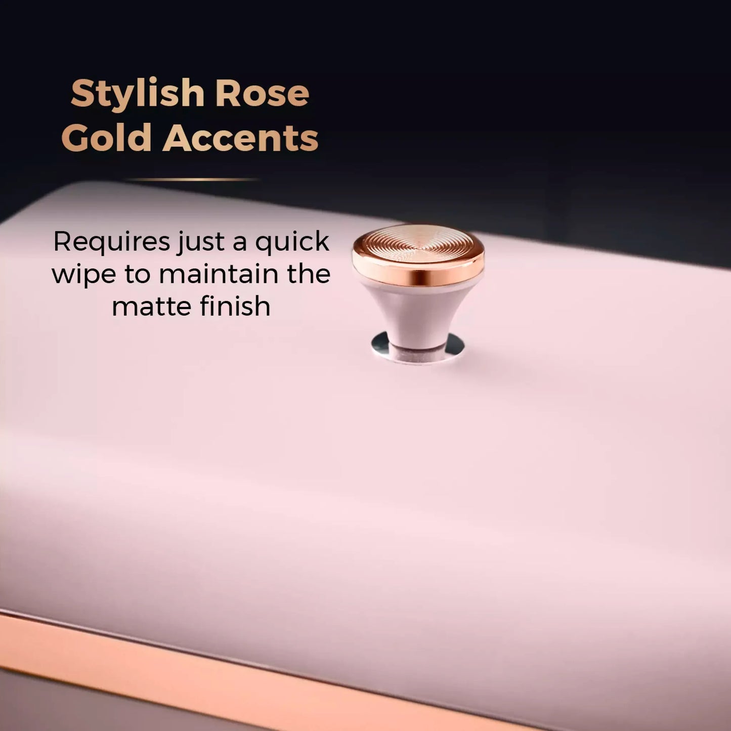 Marshmallow pink bread bin top with rose-gold tone knob and matte finish
