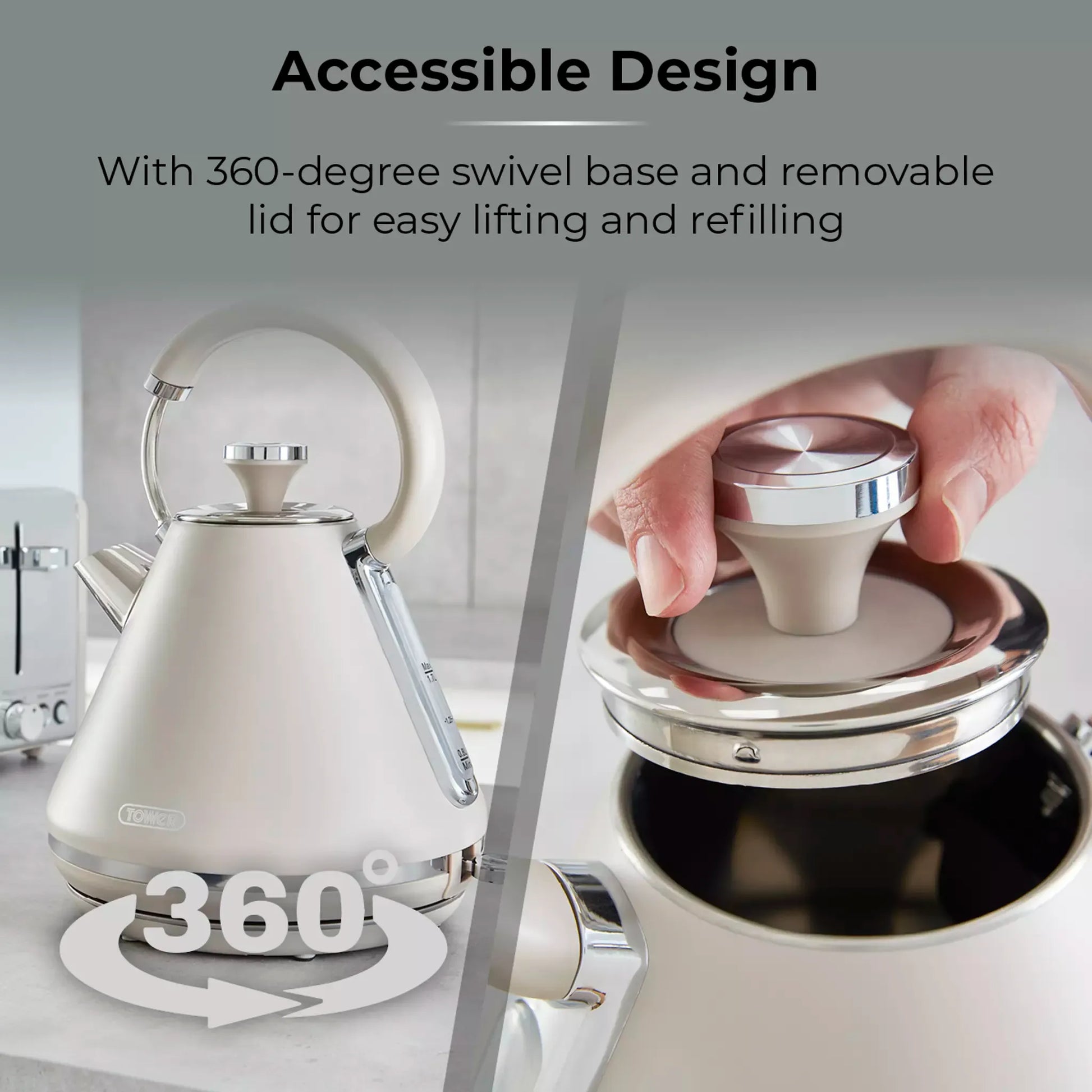 Tower Tower Cavaletto Pyramid Kettle, 4 Slice Toaster & Canisters Kitchen Set (Latte)