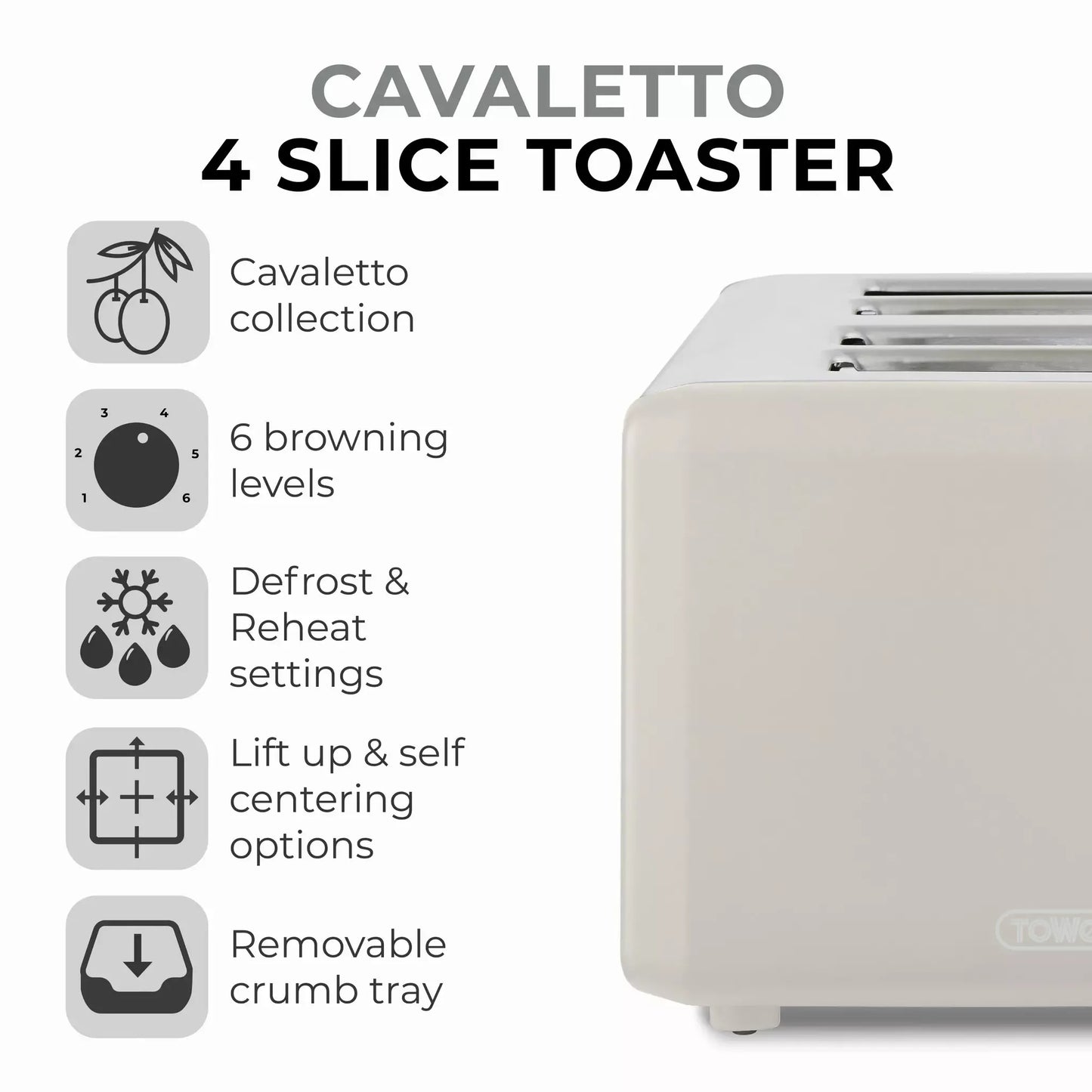 Tower Tower Cavaletto Pyramid Kettle, 4 Slice Toaster & Canisters Kitchen Set (Latte)