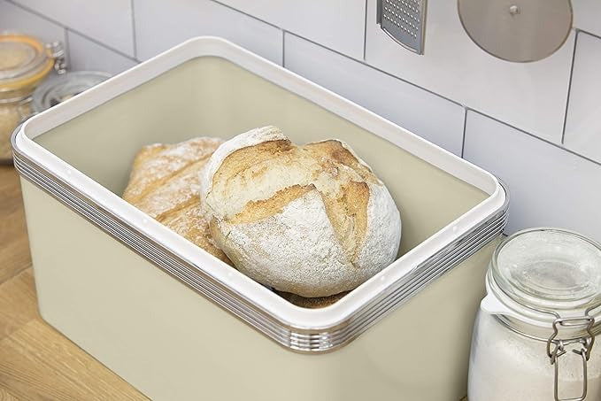 Swan Retro Kettle, 4 Slice Toaster, Bread Bin, Canisters & Towel Pole Set (Cream)
