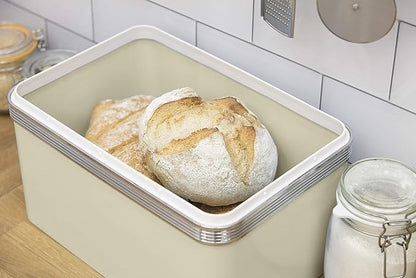 Swan Retro Kettle, 4 Slice Toaster, Bread Bin, Canisters & Towel Pole Set (Cream)