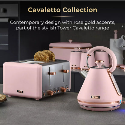 Marshmallow pink kettle and 2-slice toaster set with rose-gold accents