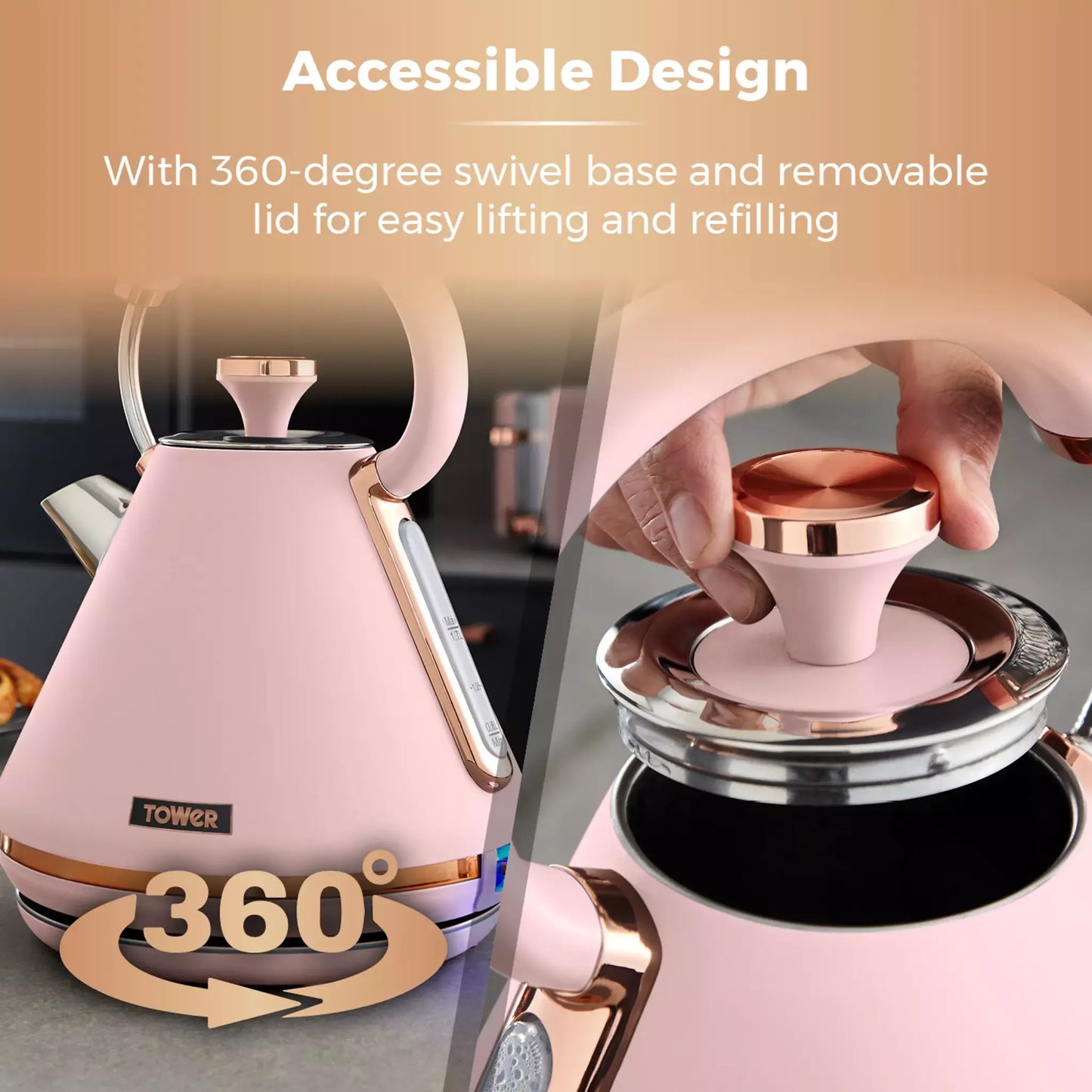 Tower Cavaletto Pyramid Kettle, 2 Slice Toaster & Canisters Kitchen Set (Marshmallow Pink) Kitchen Sets