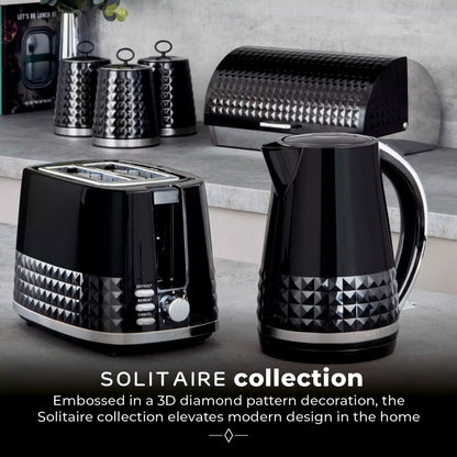 Tower Tower Solitaire Jug Kettle & 2 Slice Toaster Kitchen Set (Black)