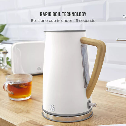 Swan Swan Nordic Kettle, 2 Slice Toaster, Bread Bin & Canisters Kitchen Set (Cotton White)