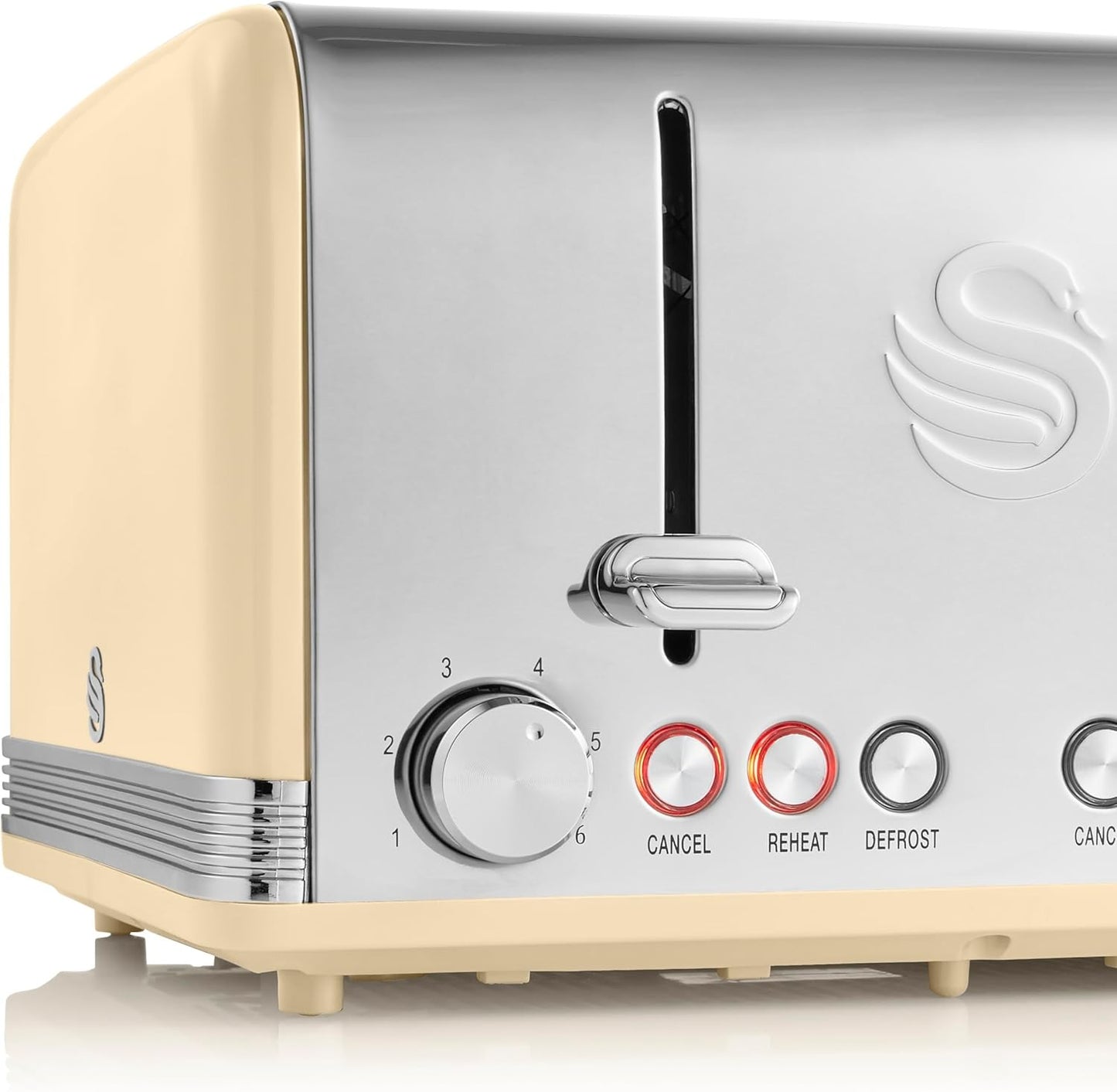 Swan Retro Kettle, 4 Slice Toaster, Bread Bin, Canisters & Towel Pole Set (Cream)
