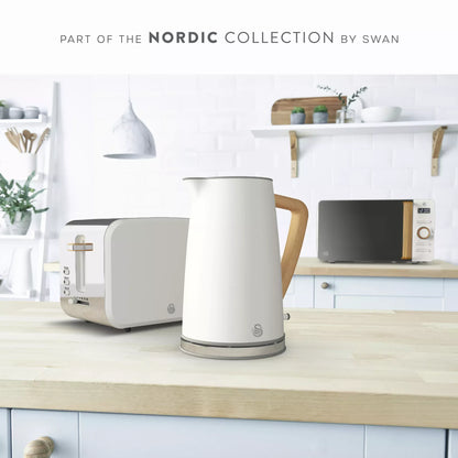 Swan Swan Nordic Kettle, 2 Slice Toaster, Bread Bin & Canisters Kitchen Set (Cotton White)