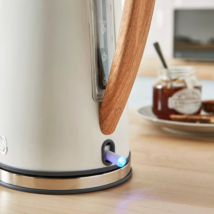 Swan Swan Nordic Kettle, 2 Slice Toaster, Bread Bin & Canisters Kitchen Set (Cotton White)