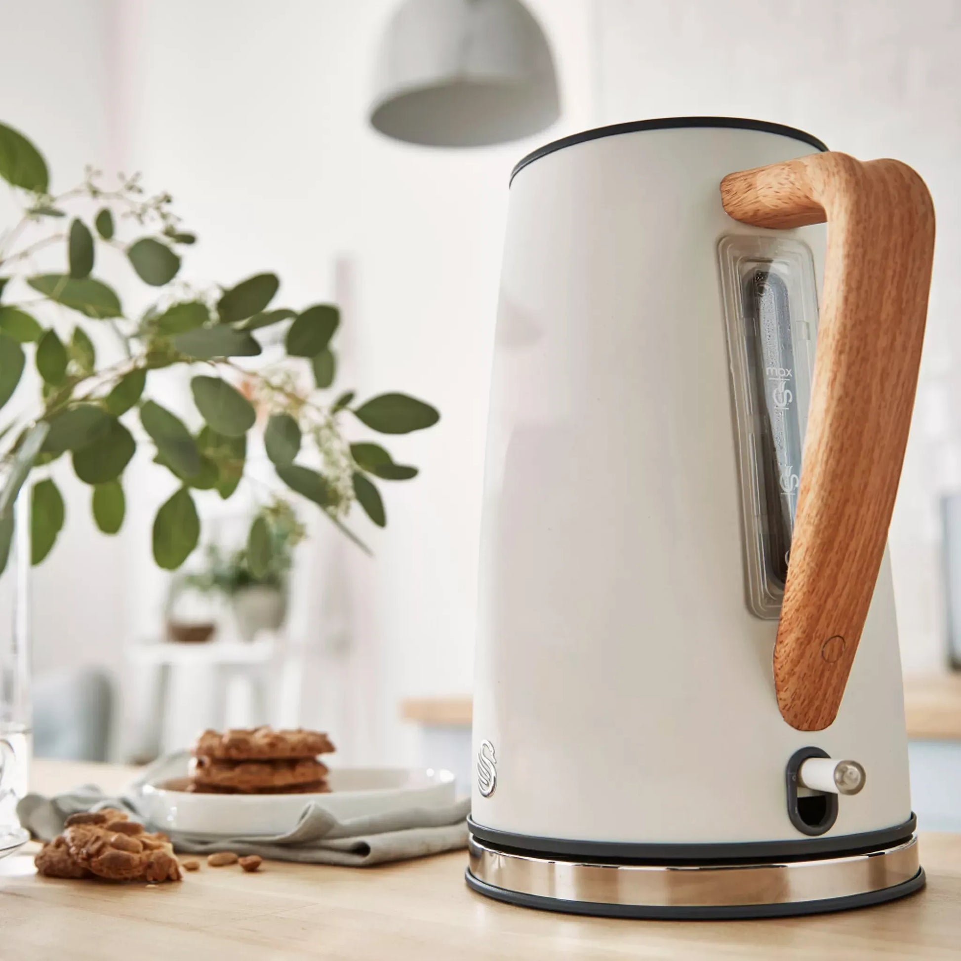 Swan Swan Nordic Kettle, 2 Slice Toaster, Bread Bin & Canisters Kitchen Set (Cotton White)