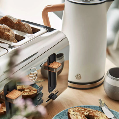 Swan Swan Nordic Kettle, 2 Slice Toaster, Bread Bin & Canisters Kitchen Set (Cotton White)