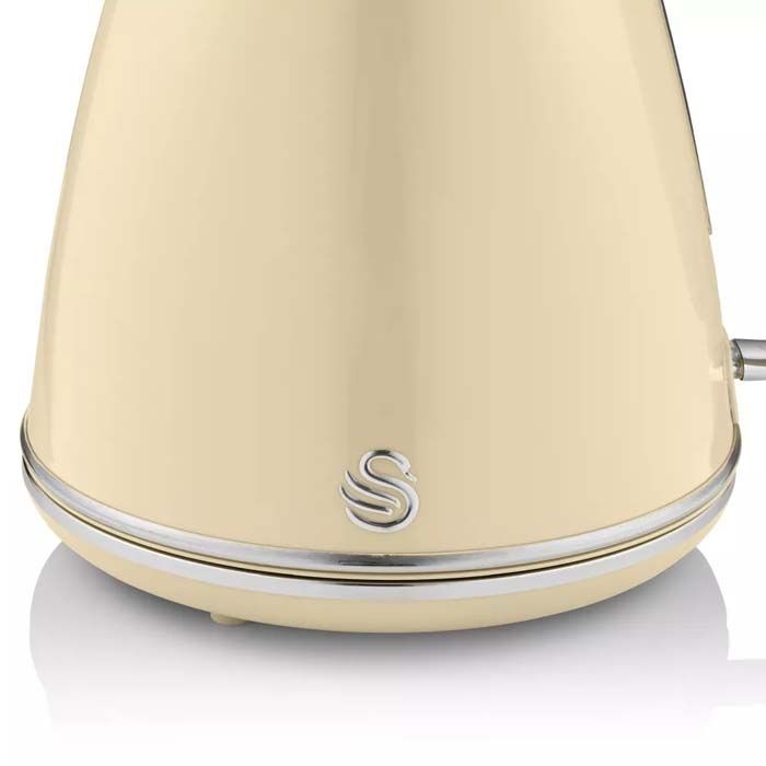 Swan Retro Kettle, 4 Slice Toaster, Bread Bin, Canisters & Towel Pole Set (Cream)