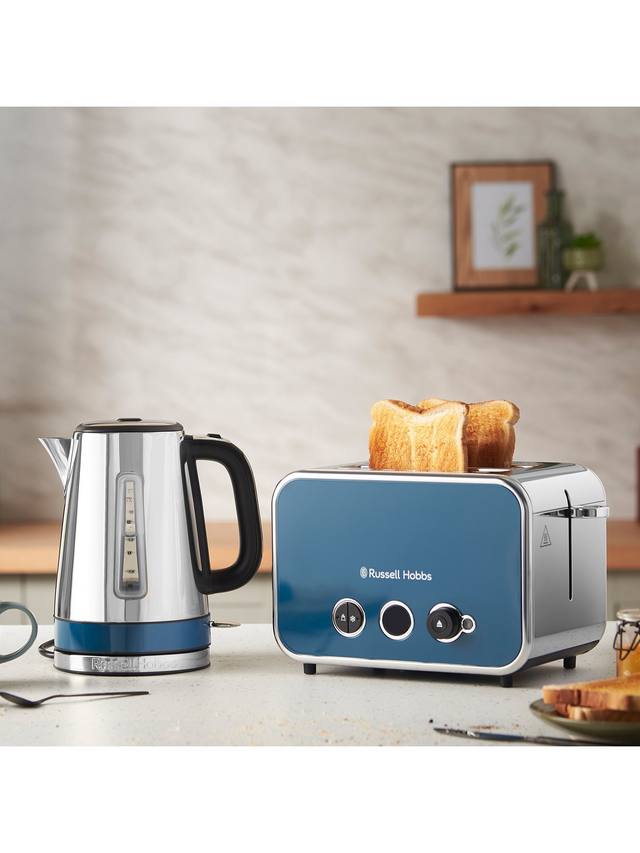 Russell Hobbs Distinctions Jug Kettle & 2 Slice Toaster Kitchen Set (Ocean Blue)