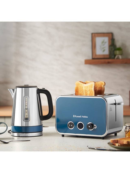 Russell Hobbs Distinctions Jug Kettle & 2 Slice Toaster Kitchen Set (Ocean Blue)