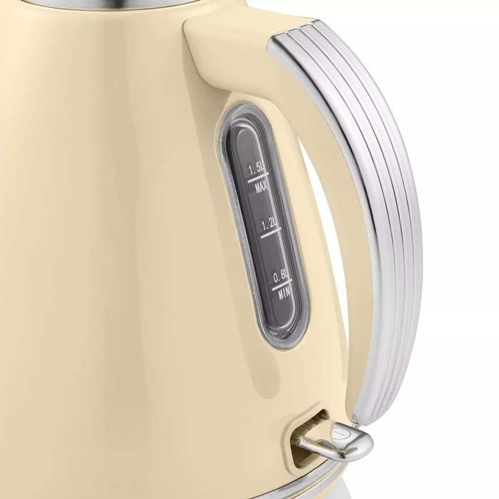 Swan Retro Kettle, 4 Slice Toaster, Bread Bin, Canisters & Towel Pole Set (Cream)