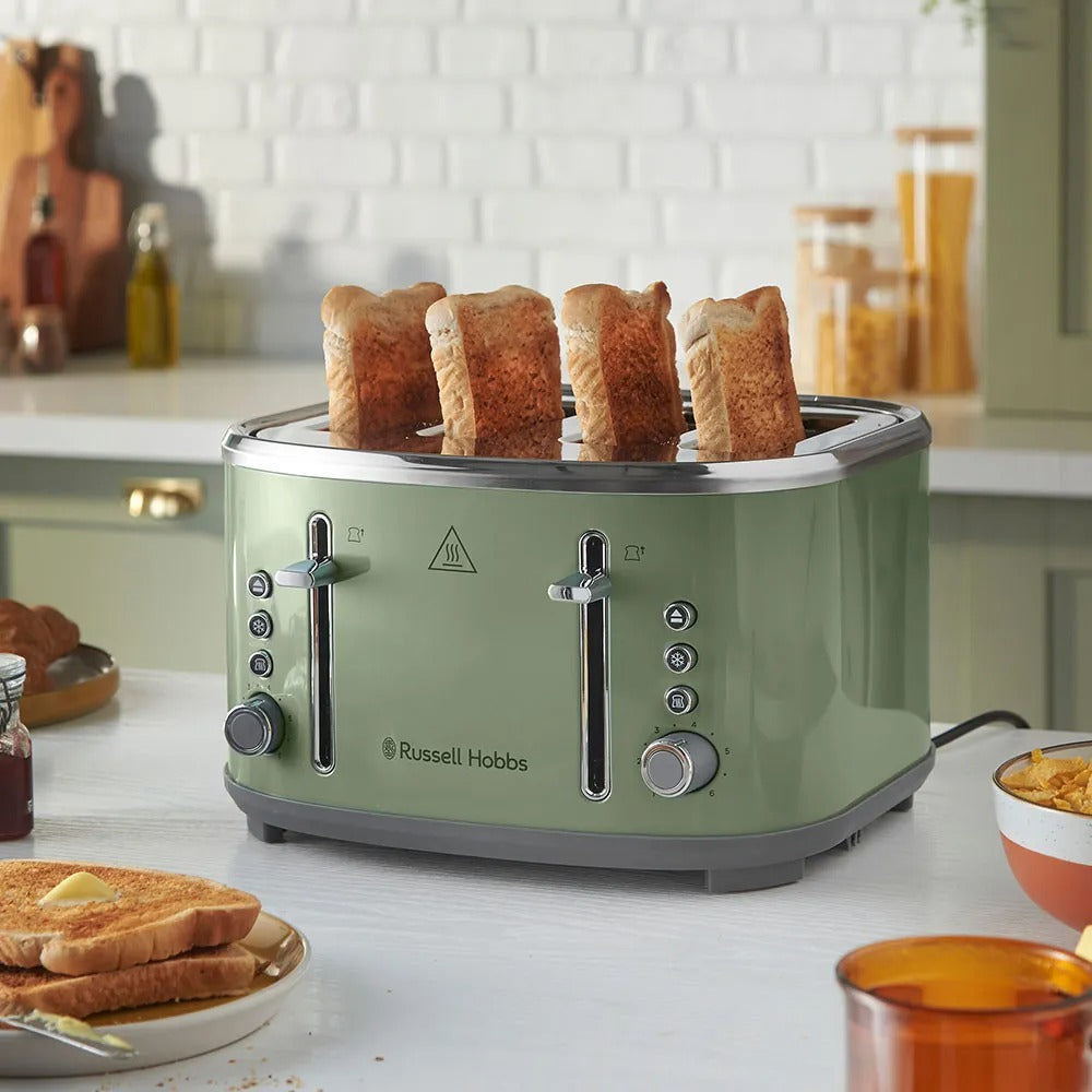 Russell Hobbs Russell Hobbs Stylevia Pyramid Kettle & 4 Slice Toaster Kitchen Set (Sage Green)