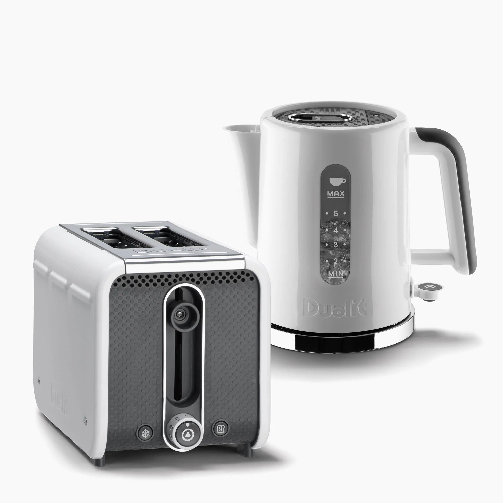 Dualit Studio Kettle & 2 Slice Toaster Kitchen Set (White & Light Grey)