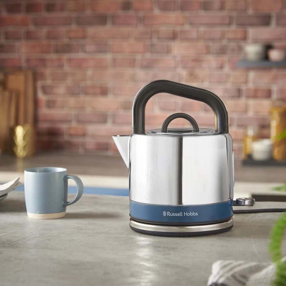 Russell Hobbs Distinctions Pyramid Kettle & 2 Slice Toaster Kitchen Set (Ocean Blue)