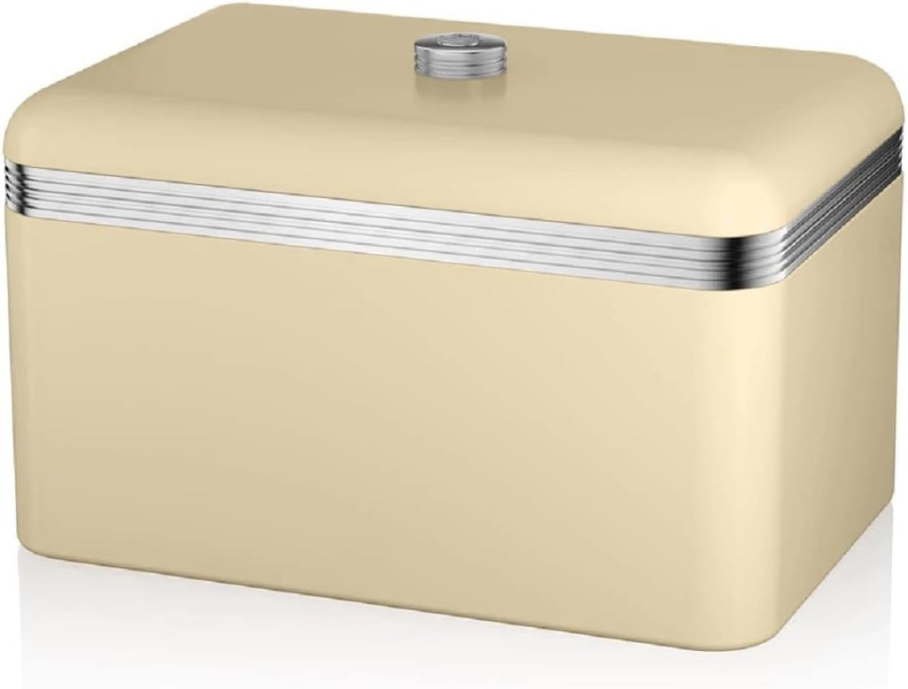 Swan Retro Kettle, 4 Slice Toaster, Bread Bin, Canisters & Towel Pole Set (Cream)