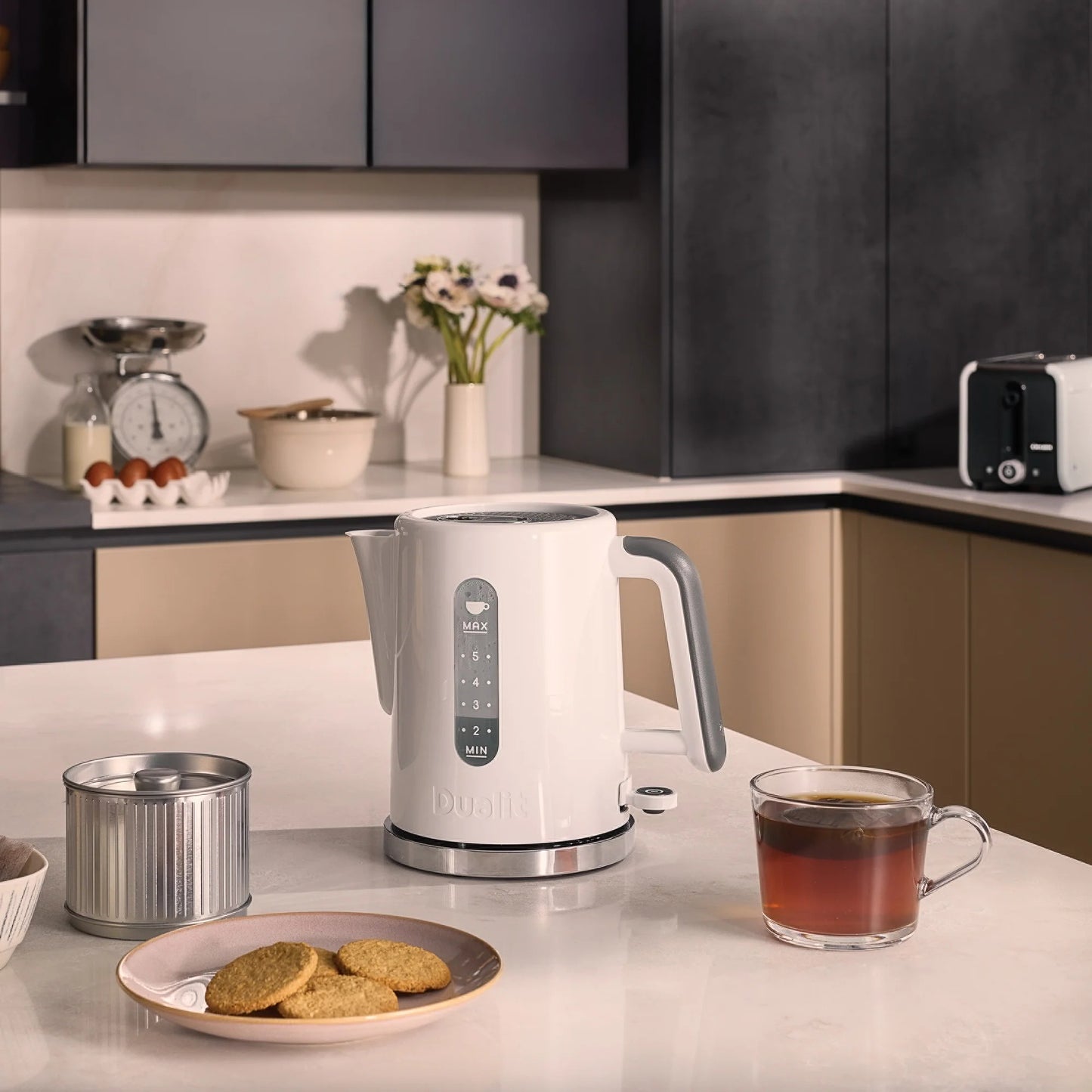 Dualit Dualit Studio Kettle & 2 Slice Toaster Kitchen Set (White & Light Grey)