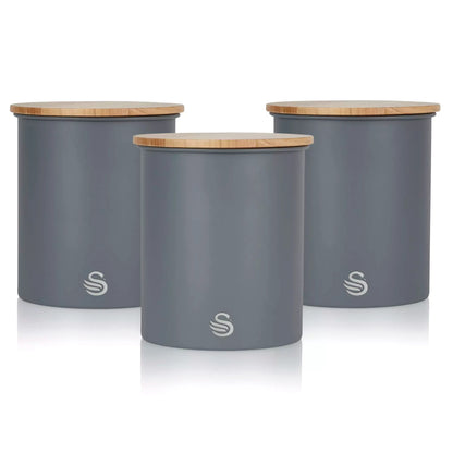 Swan Swan Nordic Kettle, 2 Slice Toaster, Bread Bin & Canisters Kitchen Set (Grey)