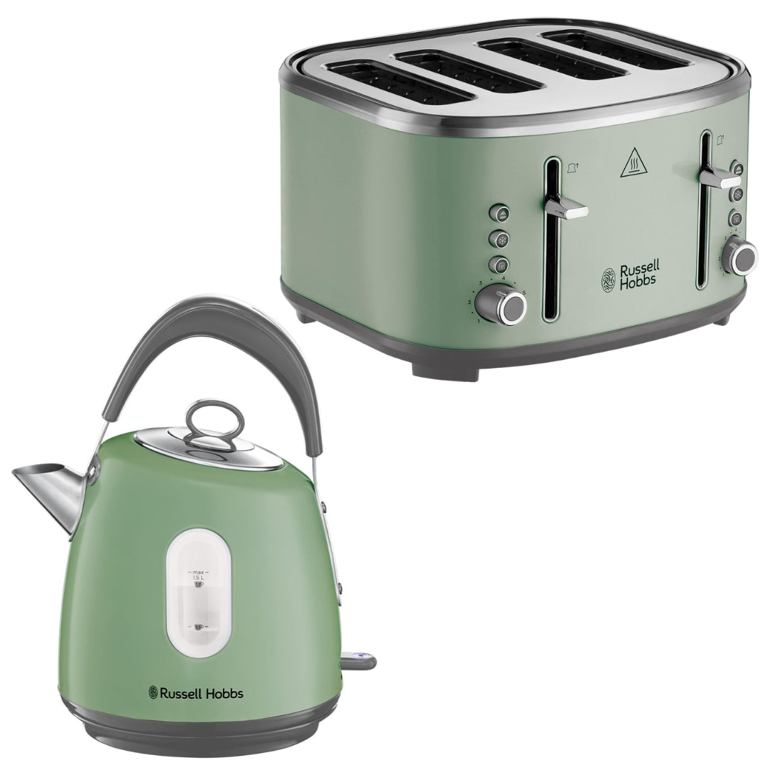 Russell Hobbs Stylevia Kettle & 4 Slice Toaster Kitchen Set (Sage Green)