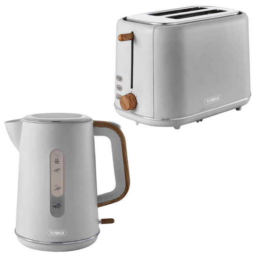 Tower Scandi Kettle & 2 Slice Toaster Kitchen Set (Dove Grey)