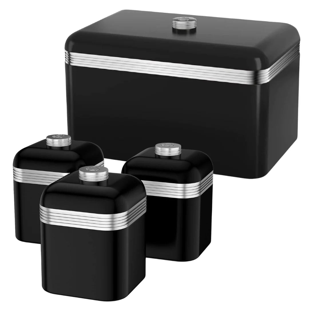 Swan Kitchen Retro Black Bread Bin and Canister Set