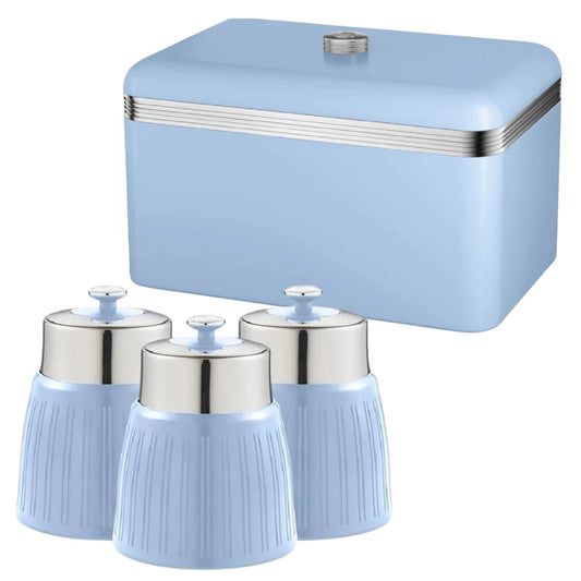 Swan Retro Kitchen Blue Bread Bin and Canister Set Bundle