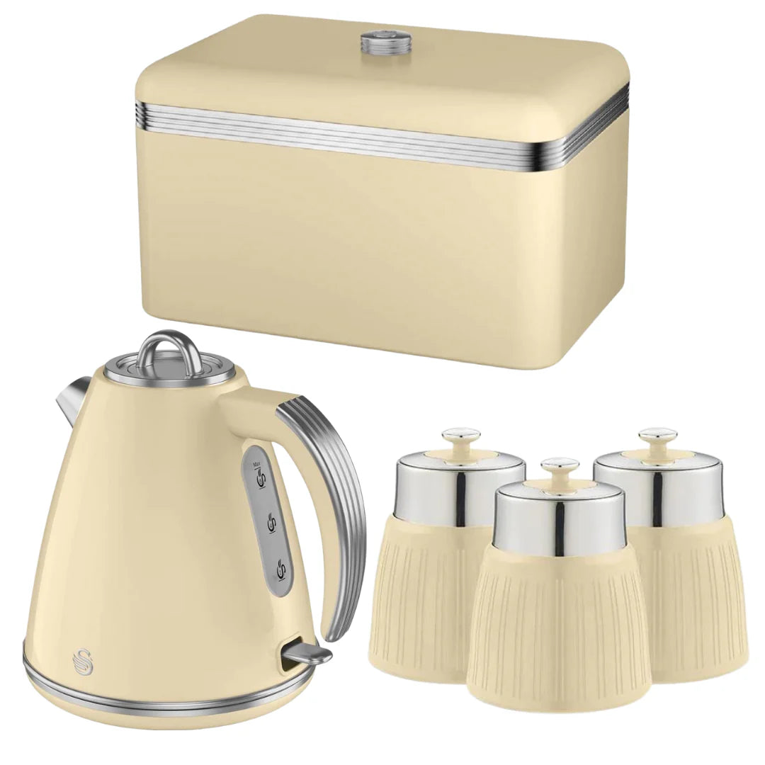 Swan Retro Kitchen Cream Kettle, Bread Bin & Canister Set