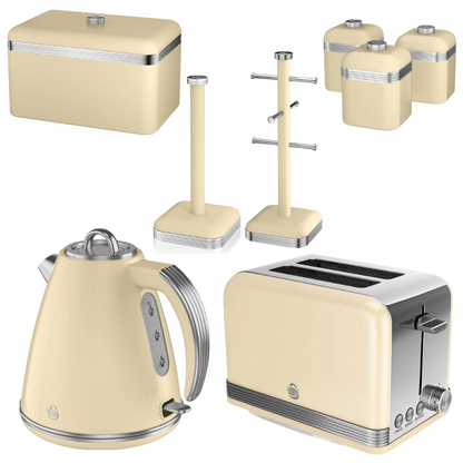 Swan Retro Kitchen Set Cream Kettle, Toaster, Bread Bin, Canisters, Towel Pole, Mug Tree