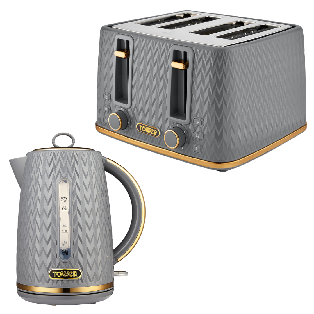 Tower Empire Kettle & 4 Slice Toaster Kitchen Set (Grey)