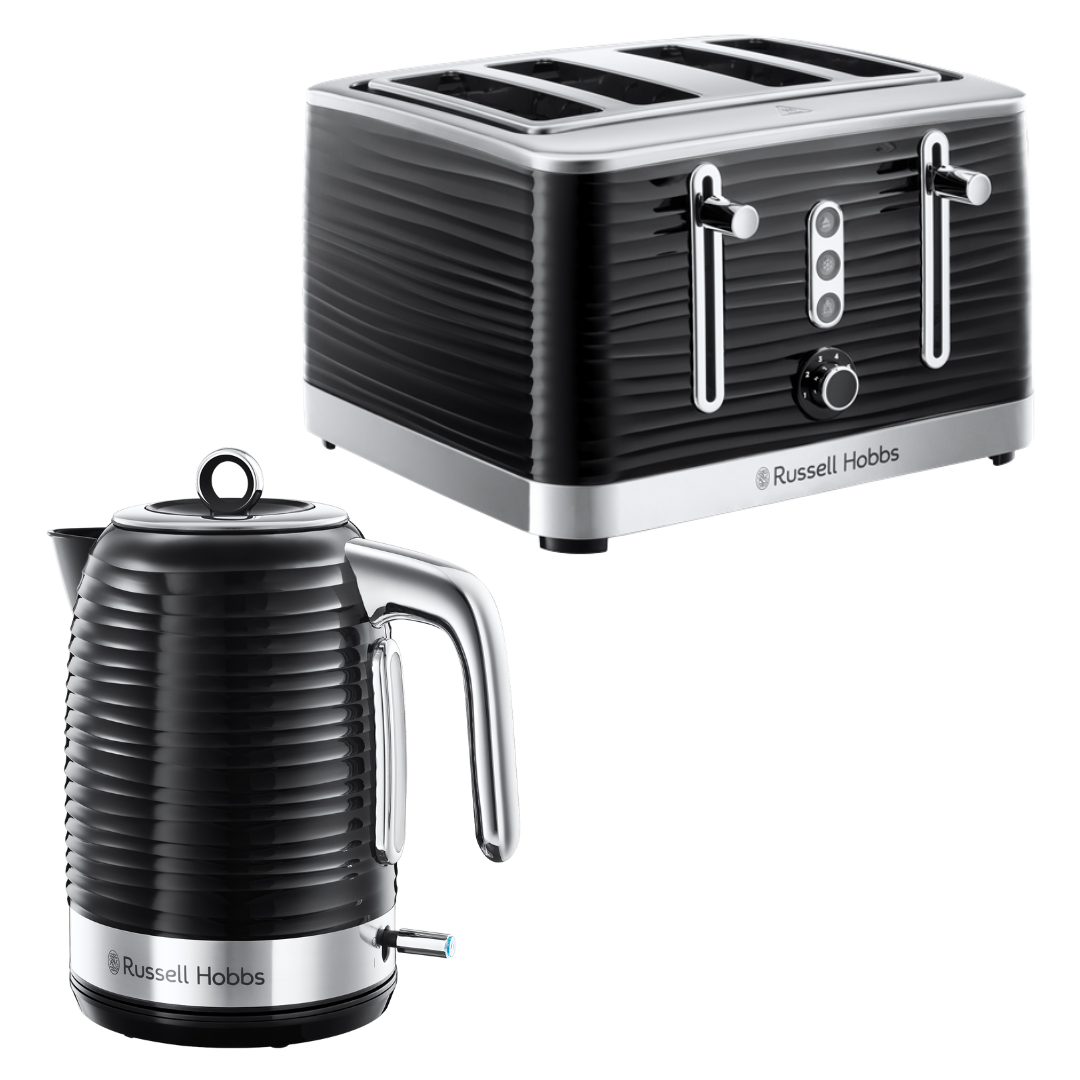 Russell Hobbs Inspire Kettle & 4 Slice Toaster Kitchen Set (Black)